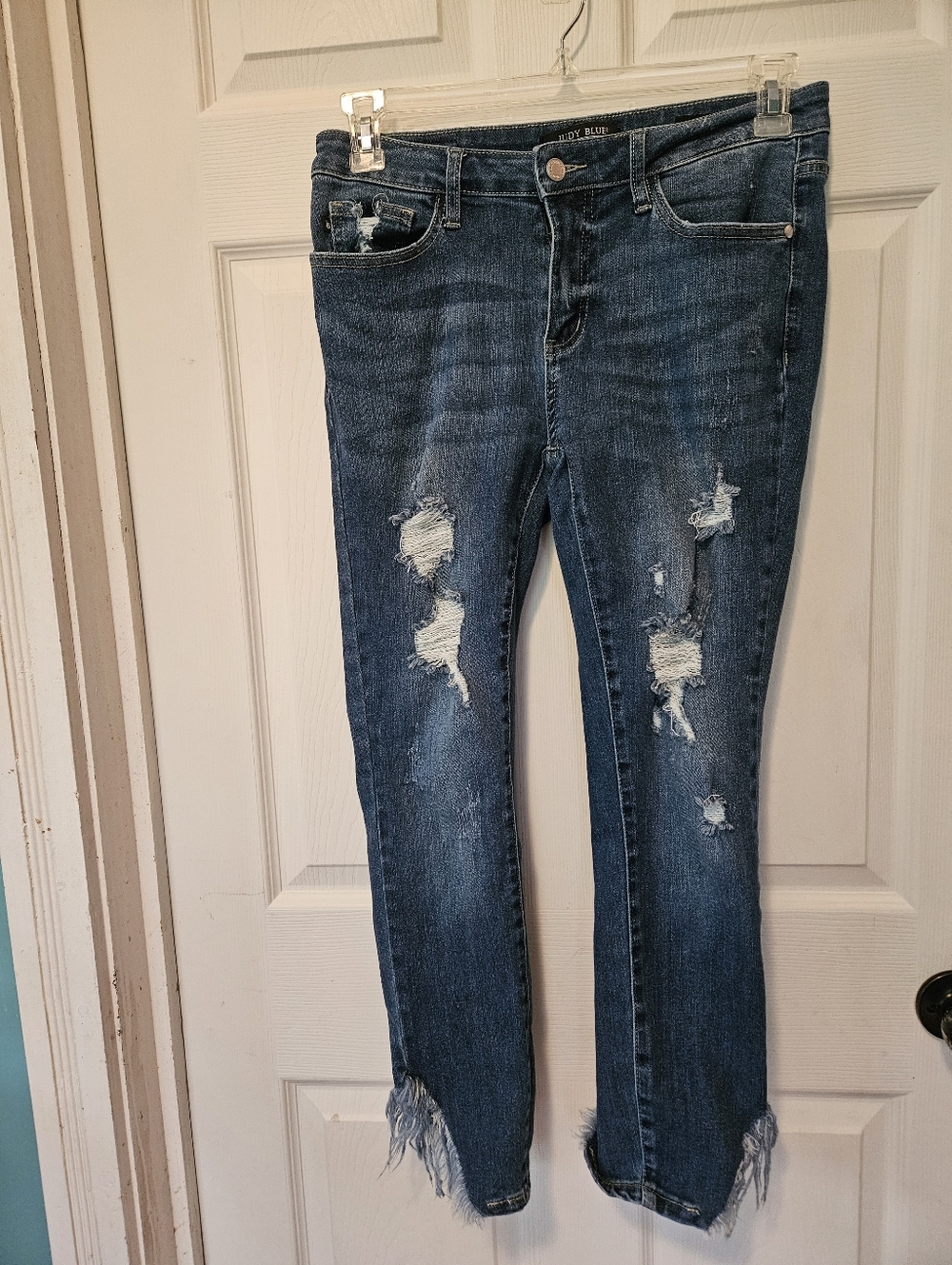 Judy Blue Ripped Dark Blue Skinny Jeans with Frayed Hem